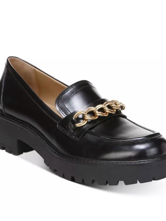 Sam Edelman Shoes - Sam Edelman Taelor Black Leather Lug Sole Loafers with Gold Chain